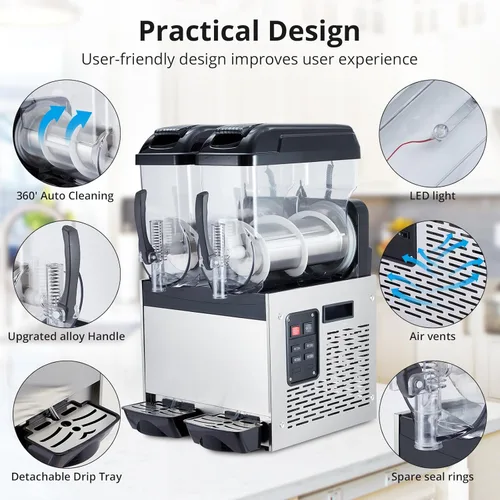 Miniatura 3 de Acekool Máquina comercial de margarita, batido de margarita congelada de 24L/6.4 galones, autolimpiante, máquina de granizado de acero inoxidable