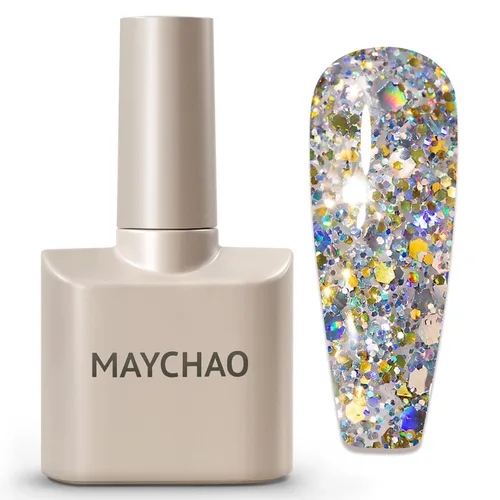 Miniatura 21 de MAYCHAO Esmalte de uñas de gel con purpurina de oro rosa de 0.5 fl oz, 1 esmalte de gel de oro rosa brillante, esmalte de uñas LED UV, arte de uñas