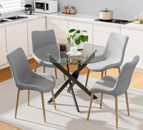 Miniatura 4 de Mesa de comedor redonda para 2-4, 31.5 pulgadas, mesa de cocina pequeña de vidrio templado con patas negras de metal, mesa de comedor moderna