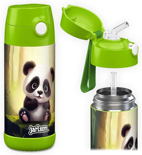 Miniatura 22 de Jarlson® CHARLI - Botella de agua para niños [12 onzas], botella térmica de acero inoxidable con pajilla, botella de agua aislada a prueba