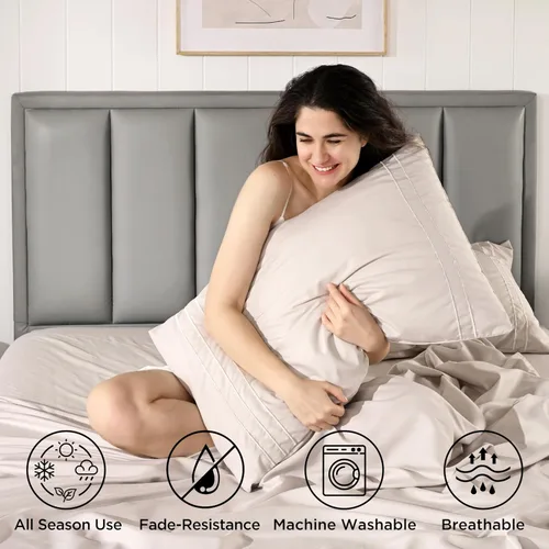 Miniatura 5 de Juego de sábanas tamaño individual con funda de almohada bordada, sábanas de microfibra ultrasuave de 3 piezas, comodidad de hotel de lujo, sábana
