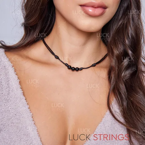 Miniatura 2 de Collar de perlas de turmalina anudadas con cordón de nailon de cera ajustable, gargantilla de cristal unisex de buena suerte con cuentas