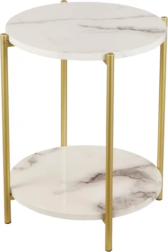 Miniatura 9 de Gawicpy - Mesa auxiliar de 2 niveles redonda, mesa de café plegable, mesa de sofá simplificada, mesa de acento para interiores y exteriores