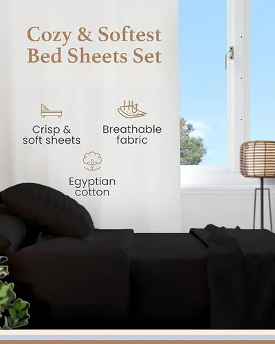 Miniatura 2 de Good Sleep Bedding Juego de sábanas divididas tamaño King, algodón egipcio, sábanas de lujo, 5 piezas, 2 bajeras de 16 pulgadas, bolsillo profundo
