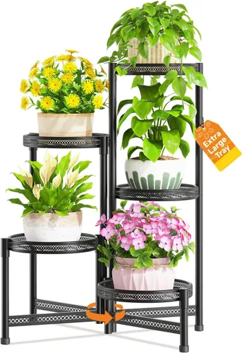 Miniatura 12 de LASZOLA Soporte plegable para plantas de interior de 7 niveles para múltiples macetas grandes, estante ajustable alto y resistente con bandeja de 10
