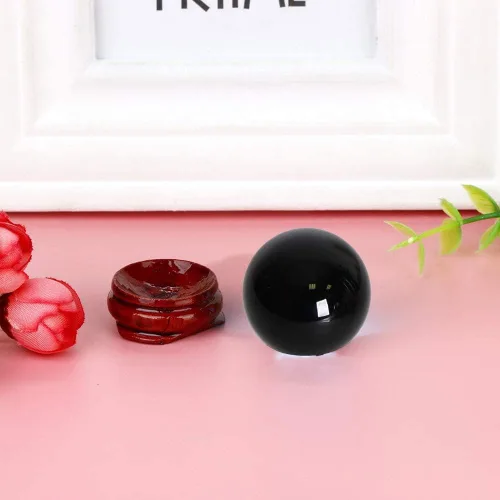 Miniatura 3 de JIC Gem Pequeña esfera de obsidiana negra con soporte de madera para decoración de cristal de curación Fengshui, bola de meditación (55 mm, 2.2")