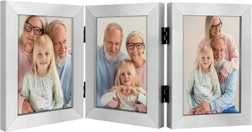 Miniatura 31 de Frametory, 3 Marcos de Fotos 4x6 Marcos de Fotos Trípticos Collage - Cristal Real - Triple Plegable (Gris, 1 Paquete)