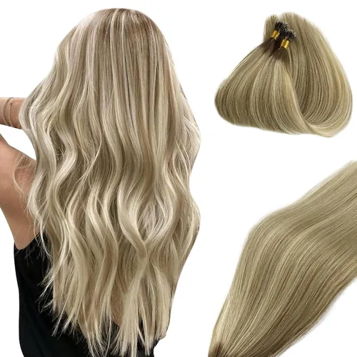 Miniatura 41 de Extensiones de cabello cosidas de cabello humano real, balayage de negro brillante a rubio dorado, paquete de extensiones de cabello humano