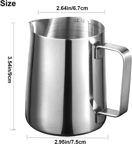 Miniatura 3 de Espresso Milk Frothing Pitchers 12oz/20oz Milk Frother Pitcher 304 Stainless Steel Barista Milk Steaming Jug Cup for Making Coffee Cappuccino Latte