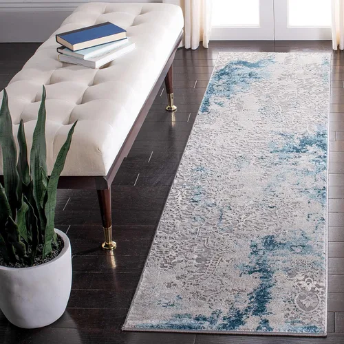 Miniatura 7 de SAFAVIEH Meadow Collection - Alfombra decorativa de 2 x 5 pies, gris claro y rosa, diseño abstracto moderno, no desprende pelusa y de fácil cuidado