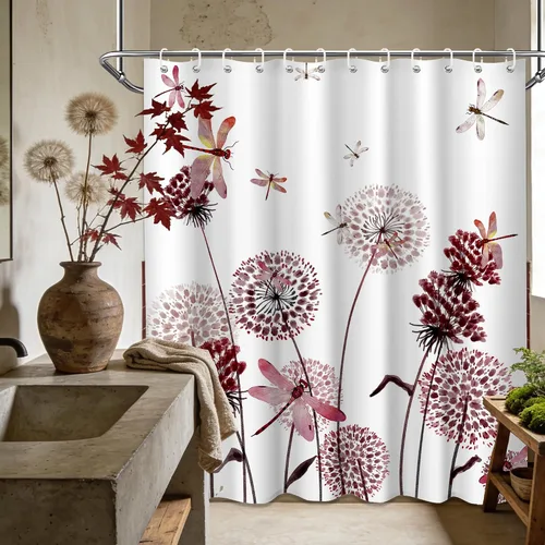 Miniatura 27 de Cortina de ducha floral para primavera y verano, flores silvestres, flores y mariposas, decoración de baño, tela impermeable con ganchos, 70