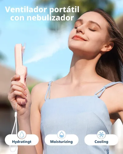Miniatura 2 de SWEETFULL Ventilador de Nebulización Portátil, Ventiladores Nebulizadores Personales de Mano, Ventilador Pequeño Recargable, Mini Rociador de Rosa