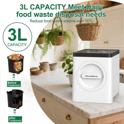 Miniatura 2 de 3L Compostador Eléctrico para Cocina, Contenedor de Compostaje de Encimera, Modelo Inteligente de Un Toque, Manejo de Residuos de Cocina, con Triple