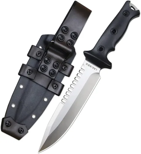 Hoja fija táctica primitiva de jungla de 11.5 pulgadas, de espiga completa, diente dorsal afilado y cuchillo de supervivencia para campamento, mango