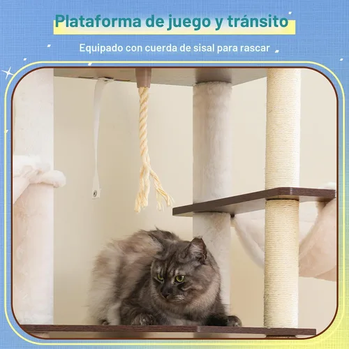 Miniatura 4 de Hey-brother Árbol de madera para gatos, torre de muebles para gatos de 69.7 pulgadas con plataformas grandes, hamacas, condominio espacioso, postes