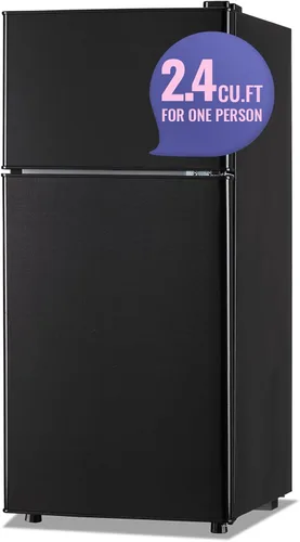 DEMULLER Refrigerador de 2.4 pies cúbicos con congelador, mini refrigerador con estantes de plástico extraíbles, ideal para apartamentos, Negro