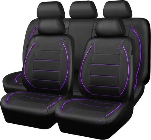 Miniatura 19 de CAR PASS Fundas de Asiento de Automóvil de Cuero Sintético con Ribetes Juego Completo, Fundas de Asiento de Cuero Transpirable Gris para Gris