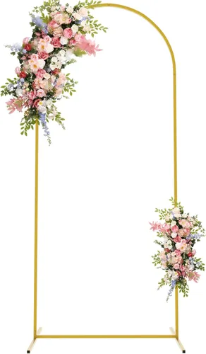 Asee'm Soporte de Arco de 1.83 m de Metal para Telón de Fondo Dorado para Arco de Boda, Ceremonia de Fiesta, Cumpleaños, Boda, Baby Shower, Jardín,