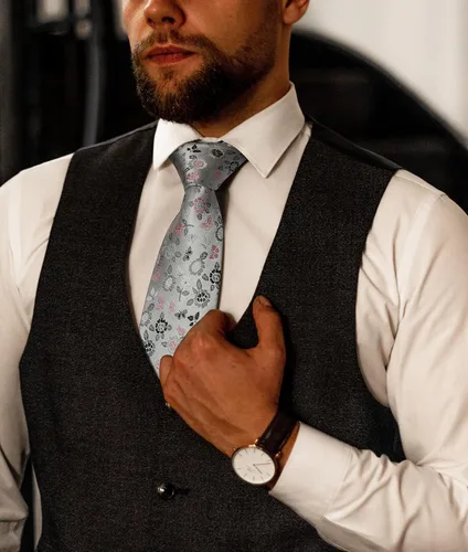 Miniatura 278 de Corbatas florales tejidas clásicas para hombre, corbata cuadrada de bolsillo, corbatas formales para hombres, boda con pañuelo