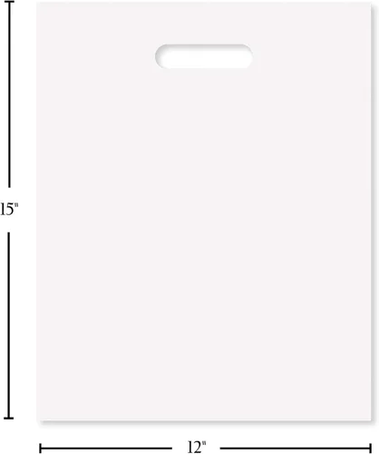 Miniatura 2 de Purple Q Crafts Bolsa de plástico con asa troquelada 12 "x 15" Bolsas de plástico blanco para mercancía 100 unidades para venta al por menor