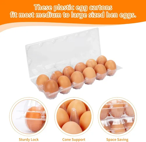 Miniatura 3 de Paquete de 60 cartones de huevos de plástico a granel, una docena de cartones de huevos vacíos transparentes para huevos de gallina, soportes