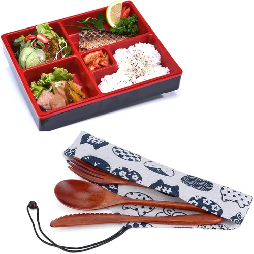 Miniatura 4 de Juego de cubiertos de madera Cuchara Tenedor Cuchillo Cubiertos de Madera Vajilla Vajilla Portátil con Bolsa