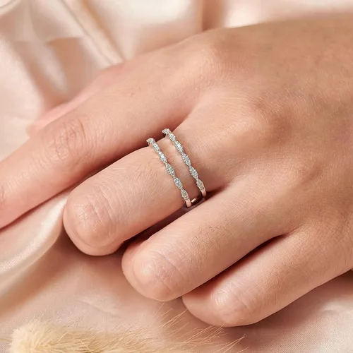 Miniatura 5 de Anillo de boda trenzado de circonita cúbica para mujer, anillo de compromiso apilable de plata de ley 925 blanca, talla 4-12