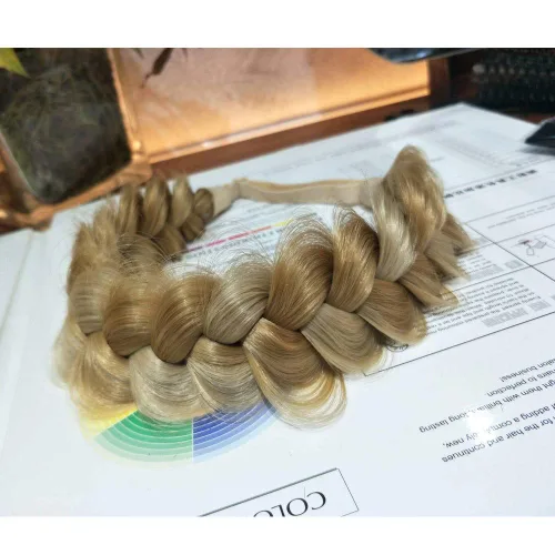 Miniatura 4 de Diadema trenzada sintética clásica de cabello con hebras anchas para boda, trenzas esponjosas desordenadas, banda para peluca, accesorio de belleza
