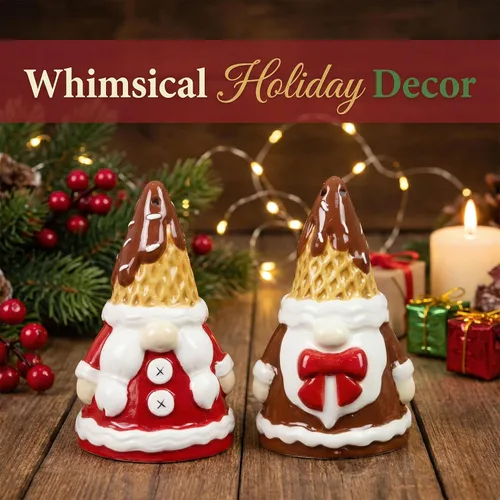 Miniatura 4 de Young's Inc Salero de Navidad, juego de condimentos S/P de gnomo de cacao y galletas, juego de sal y pimienta de cerámica, decoración moderna