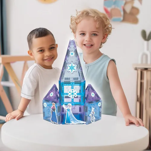 Miniatura 8 de Tytan Toys Juguete de azulejos magnéticos Frozen de Disney Princesa Castillo - Juego de construcción STEAM de 20 piezas con azulejos brillantes