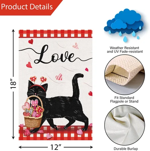 Miniatura 8 de Louise Maelys Bandera de jardín con texto en inglés «Happy Labor Day» de doble cara vertical, arpillera con gato negro pequeño, jardín, patio, casa