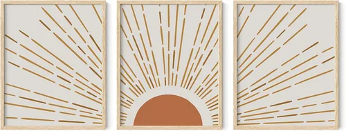 Miniatura 166 de HAUS AND HUES Arte de pared bohemia moderna de mediados de siglo - Arte boho, neutro, decoración de pared con sol (Marco negro, 12x16)