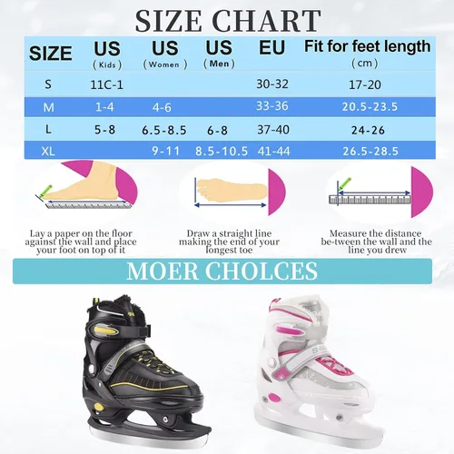 Miniatura 6 de Patines de hockey con 4 tamaños ajustables, acolchado suave y soporte de tobillo reforzado para niños, niñas, jóvenes, hombres, mujeres