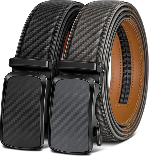 Miniatura 13 de BULLIANT - Paquete de 2 cinturones de cuero con trinquete para hombre, ajustables, corte de 1 3/8 para un ajuste perfecto, regalo para hombre