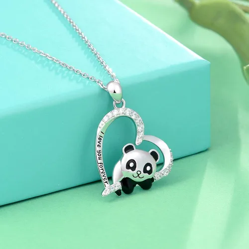 Miniatura 4 de ACJNA 925 Sterling Silver Panda Bear Necklace Bamboo Heart Pendant Engraved I love You Forever Women Jewelry