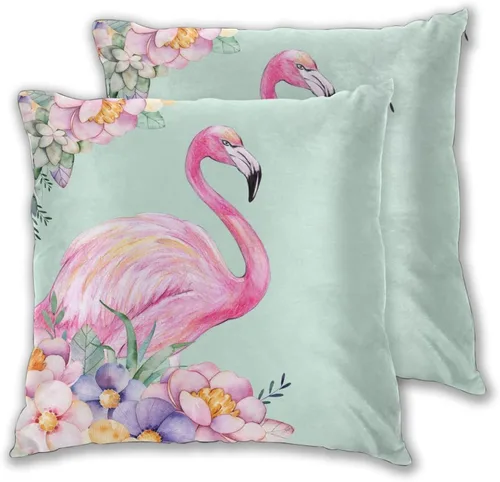 Miniatura 18 de Juego de 2 fundas de almohada con diseño de flamencos rosados con plantas tropicales, fundas para sofá, oficina, dormitorio, decoración del hogar