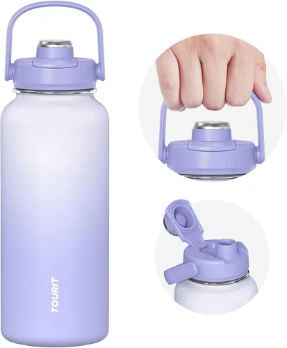 Miniatura 17 de TOURIT Botella de agua aislada de 32 onzas, botella de acero inoxidable con popote, aislamiento al vacío de doble pared para bebidas frías