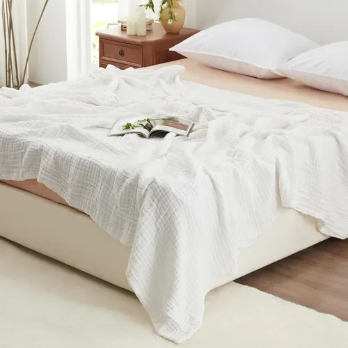 Miniatura 31 de Love's cabin - Manta de muselina de 6 capas 100% algodón, 90"x90", manta de muselina tamaño queen para sofá o cama, de algodón de gasa ligera y Beige