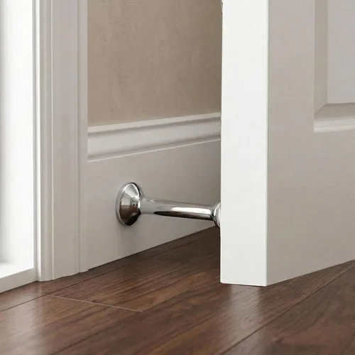 Miniatura 5 de Triumph Hardware Tope de puerta rígido sólido de 3 pulgadas con punta de goma suave, tope de puerta sólido de metal de aleación de zinc para Cromado