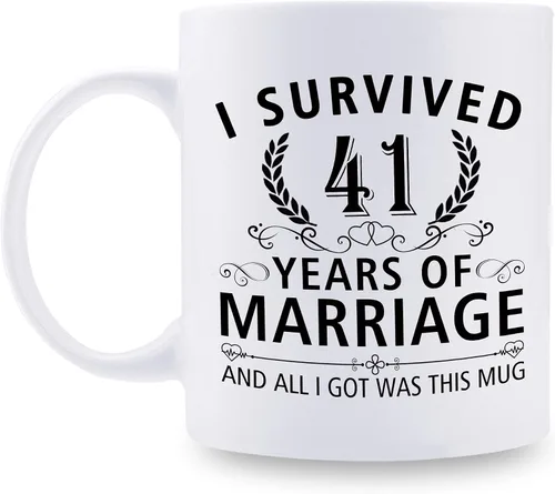 Miniatura 38 de Taza de café de 11 onzas con texto en inglés "I Survived 50 Years of Marriage and All I Got Was This Cup" para el 50 aniversario de boda y para él