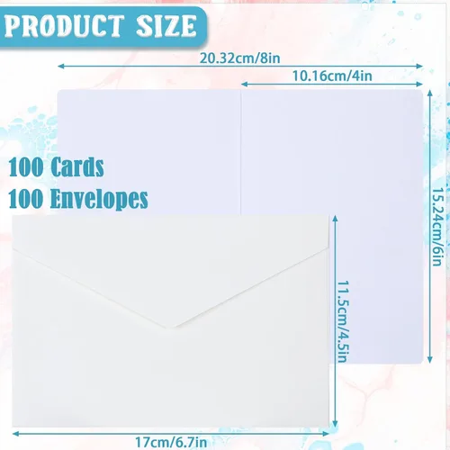 Miniatura 2 de Spiareal 100 juegos de tarjetas y sobres de acuarela en blanco de 4 x 6 pulgadas, postal de acuarela para niños, invitación de pintura artística