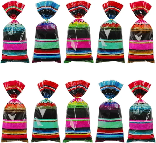 Big Eye Owl 100 bolsas de dulces de celofán mexicano a rayas, sarapes, envoltura de golosinas, bolsa de regalo, regalo de Cinco de Mayo, recuerdos