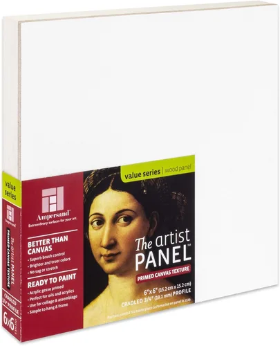 Ampersand Art Supply Panel de pintura de arte de madera Gesso: textura de lienzo, cuna de 3/4 pulgadas, 6 x 6 pulgadas