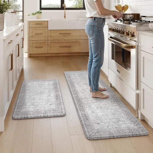 Miniatura 33 de KIMODE Alfombra de Cocina Antifatiga 2 Piezas, Alfombras de Cocina Antideslizantes e Impermeables, Alfombra de Cocina de Estilo Rústico en Gris