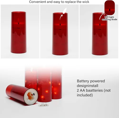 Miniatura 2 de kakoya Velas LED sin llama con temporizador, 5 piezas de velas parpadeantes sin llama para ambiente romántico y decoración del hogar, carcasa Rojo