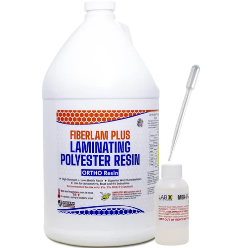 FIBERLAM Plus 1-10G Resina de poliéster 1-10 galones +endurecedor MEKP; revestimiento de baja viscosidad para laminado de estera/biaxial/tela de