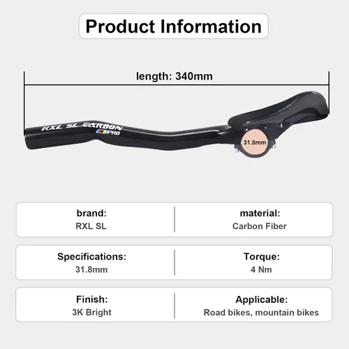 Miniatura 2 de TT Bars Carbon Bike Areo Bars Manillar RXL SL Bullhorn Handlebars Carbon Aero Bars Aero Manillar Negro 3K Brillante 31.8X340mm Triatlón Aero Barras