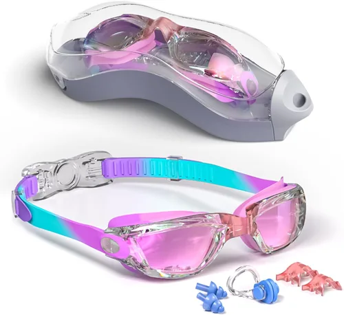 Miniatura 10 de gafas de natación para niños con pinza para la nariz, tapones para los oídos, puente de nariz para niños de 3 a 15 años Negro