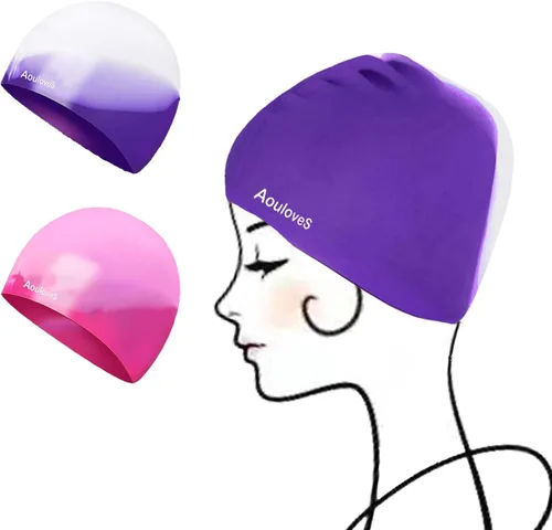 Paquete de 2 gorros de natación para niños y niñas, unisex, de silicona, para niños de 4 a 12 años, ajuste cómodo para cabello largo y cabello corto