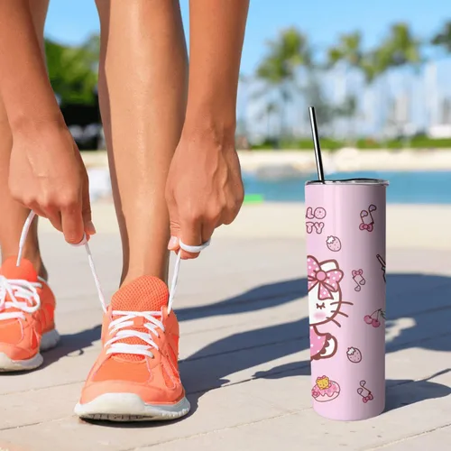 Miniatura 2 de Vaso para Adultos Botella de Agua Tazas de Doble Pared para Niños 20 oz Rosa Taza de Café Cosas de Gato Vaso Aislado Regalos para Niñas Mujeres